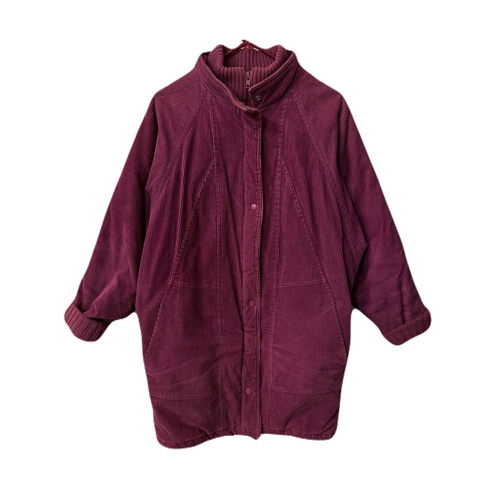 80s Vintage Womens Size Medium Insulated Corduroy Mid-Length Fuchsia Jacket